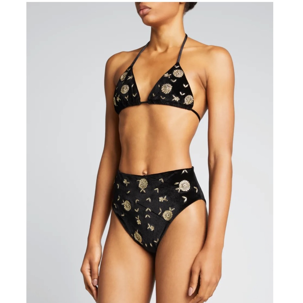 Oceanus Whitney Velvet Two-Piece Bikini Set- Black/Gold
